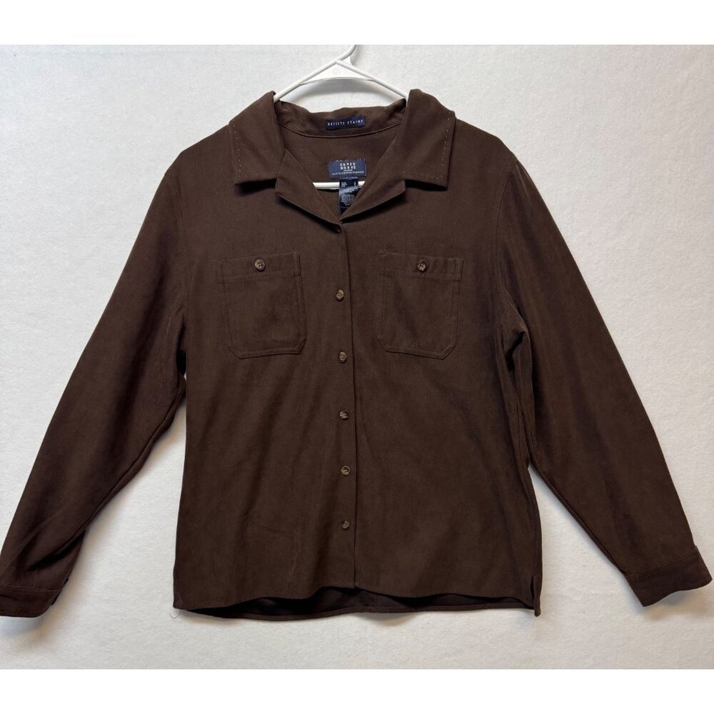 Crazy Horse By Liz Claiborne Womens Brown Button-Up Long Sleeve Shirt L